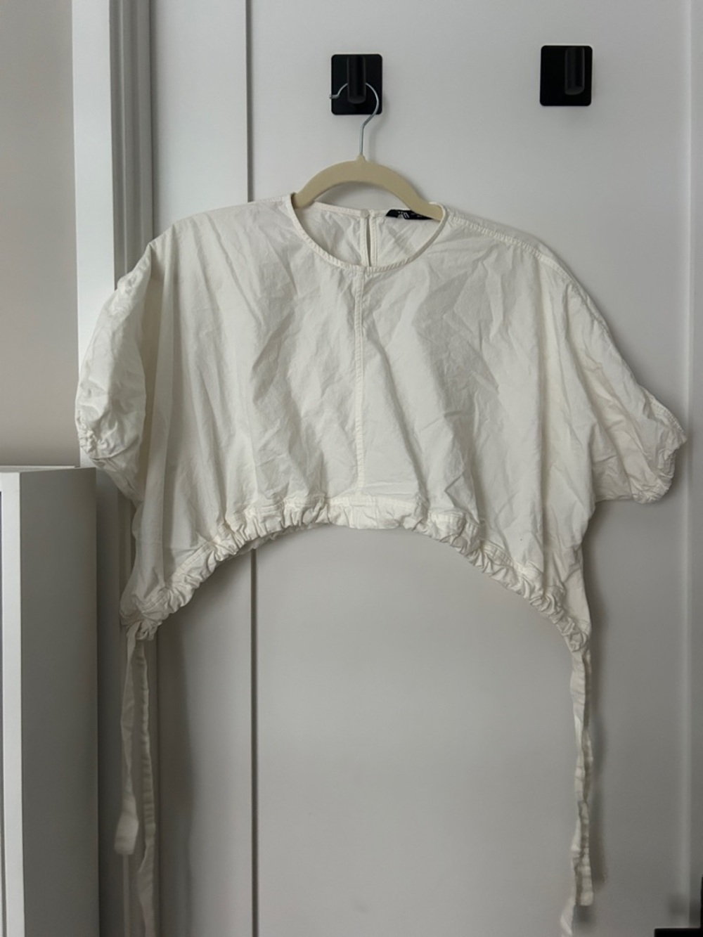 Zara Cream Cropped Tie-Detail Top
